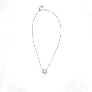 Sterling Forever Double Circle Linked Chain Necklace Silver Tone Signed 16-18"